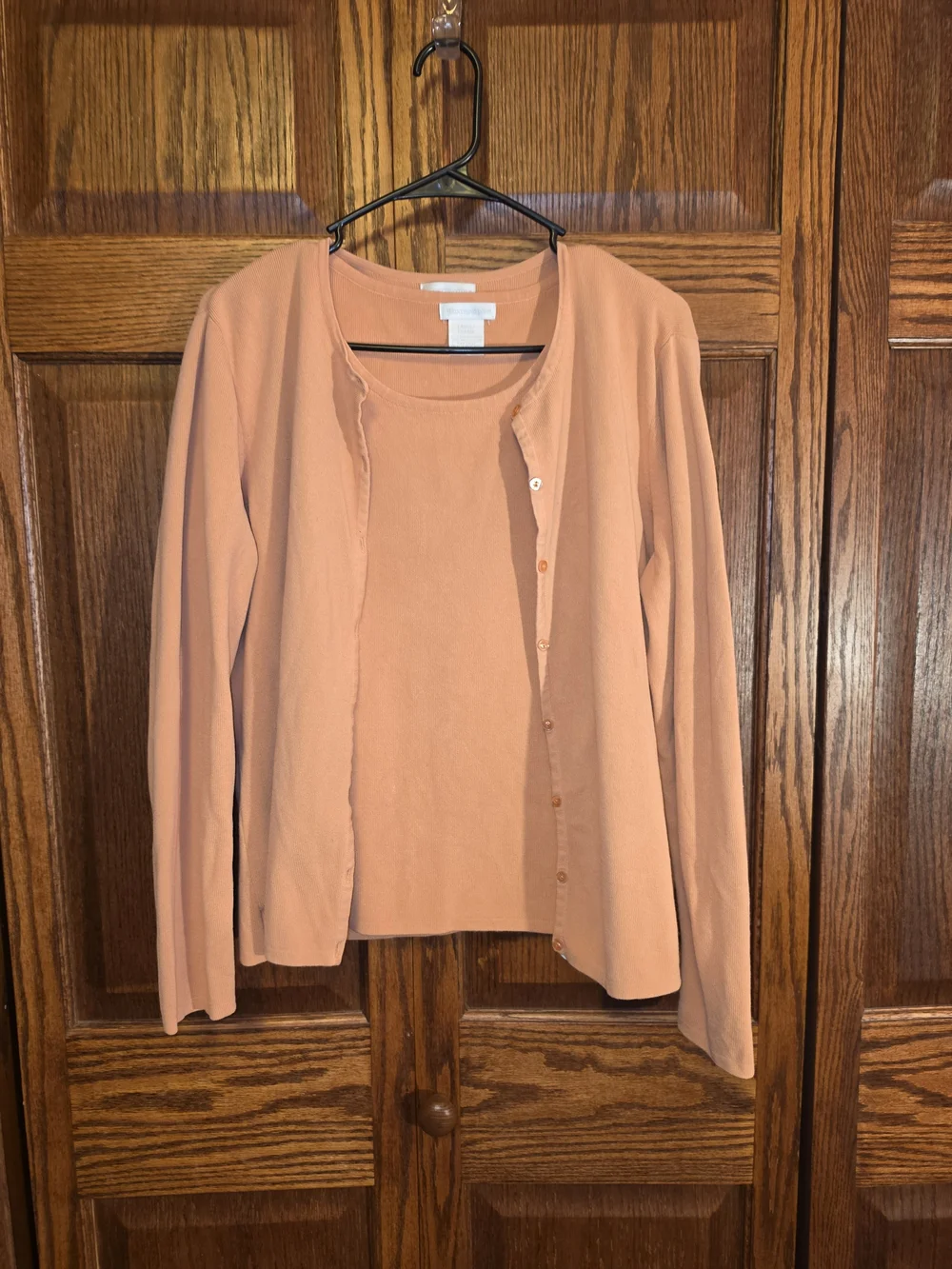 Worthington Coral Peach Button-Front Cardigan Set